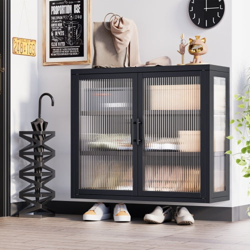 Retro Style Haze Double Glass Door Cabinet