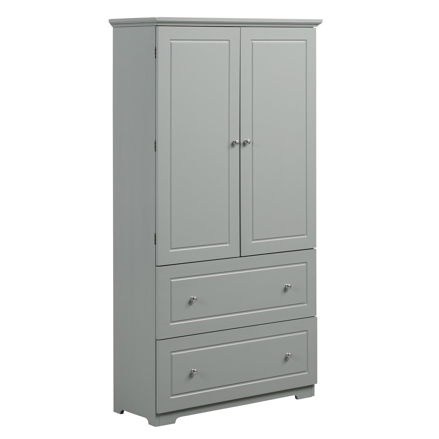 Wide Bathroom Storage Cabinet, Freestanding Storage Cabinet With Two Drawers And Adjustable Shelves, MDF Board With Paint Finish, Grey