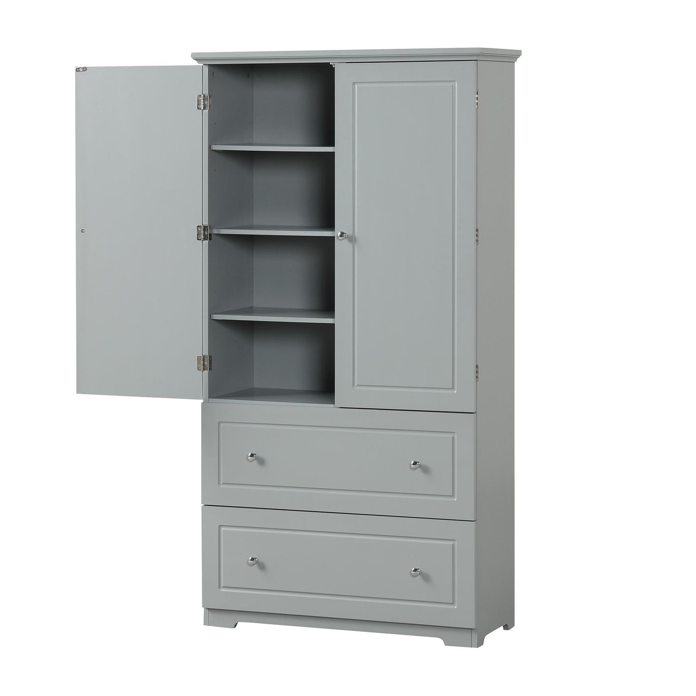 Wide Bathroom Storage Cabinet, Freestanding Storage Cabinet With Two Drawers And Adjustable Shelves, MDF Board With Paint Finish, Grey