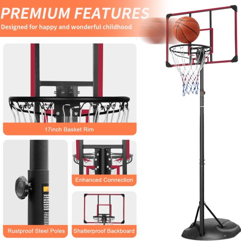 Portable Basketball Hoop System Stand Height Adjustable 7.5ft - 9.2ft With 32 Inch Backboard And Wheels For Youth Adults Indoor Outdoor Basketball Goal