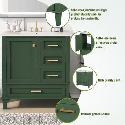 30 Bathroom Vanity , Modern Bathroom Cabinet With Sink Combo Set, Bathroom Storage Cabinet With A Soft Closing Door And 3 Drawers, Solid Wood Frame