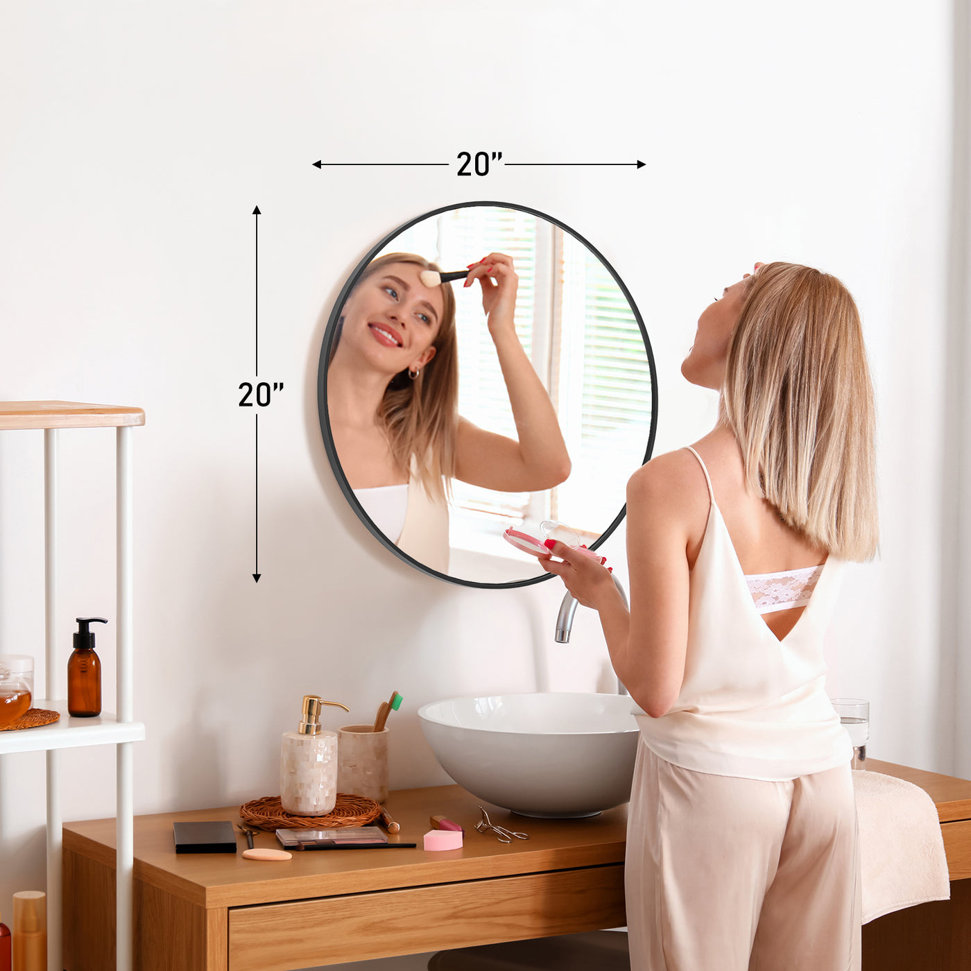 Black Circular Wall Mirror 20 Inches