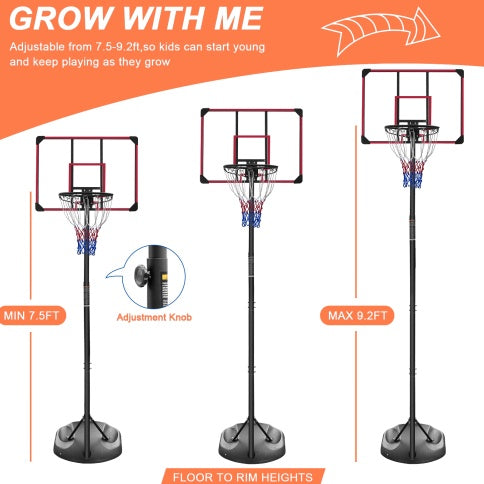 Portable Basketball Hoop System Stand Height Adjustable 7.5ft - 9.2ft With 32 Inch Backboard And Wheels For Youth Adults Indoor Outdoor Basketball Goal