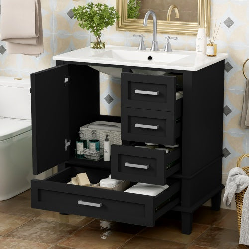 30 Bathroom Vanity , Modern Bathroom Cabinet With Sink Combo Set, Bathroom Storage Cabinet With A Soft Closing Door And 3 Drawers, Solid Wood Frame