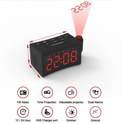 Tabletop Bedroom Large Alarm Clock With Projected LED Digital Clock Display With FM Radio