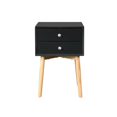 Side Table,Bedside Table With 2 Drawers And Rubber Wood Legs, Mid-Century Modern Storage Cabinet For Bedroom Living Room