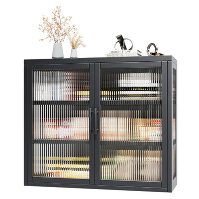 Retro Style Haze Double Glass Door Cabinet